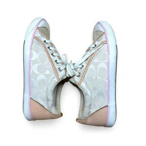 Coach‎ Barrett Sneakers Shoes y2k Canvas Signature Blush Pink White Sz 8 Glam